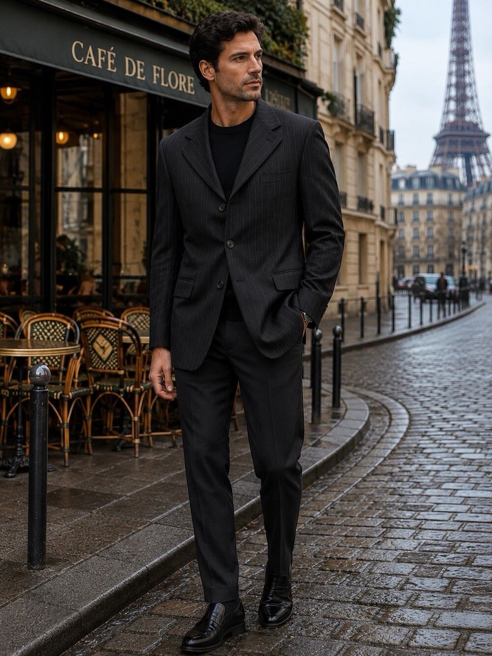Yves Saint Laurent Pour Homme Black Pinstripe Vintage Suit Blazer Size 50 L